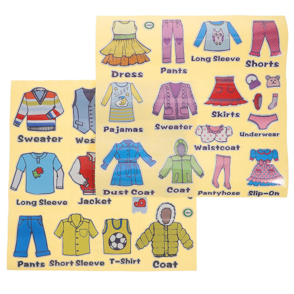2 Ark Klädlabels för Barn, Klädskåpsorganiseringsetiketter, Kläddekorationer, Klistermärken Assorted Color 28x28cm