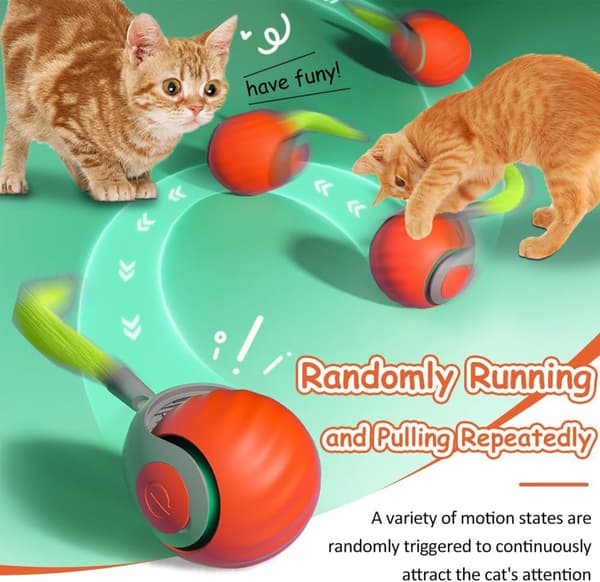 Interactive Cat Toy Ball with Moving Tail, Two Speed Settings for Playful Cats, Blue