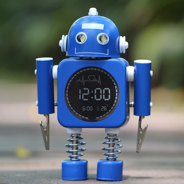 Robot Lysende Vækkeur Metal Digital Display Stille Smart Stu
