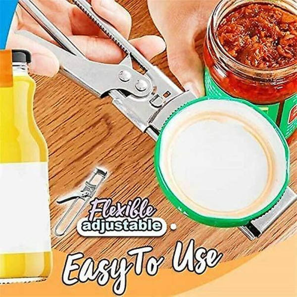Justerbar Flasköppnare, Köksbänksflasköppnare i Rostfritt Stål, Manuell Burköppnare & Flasköppnare, Kökstillbehör, 1 st