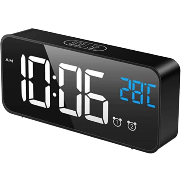 AC-driven väggklocka, batteridriven digital klocka med temperaturvisning, snooze, dubbellarm för sovrum