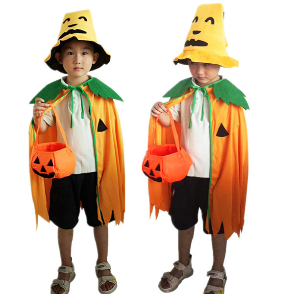 Halloween Voksen Græskar Kostume Sæt Græskar Kappe Poncho med slikpose Sjove græskar pandebånd Kostume tilbehør Hall