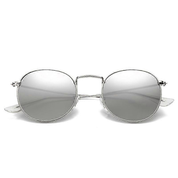 Kultaiset metallikehyksiset aurinkolasit naisille, peilatut pyöreät aurinkolasit, pinnoitetut heijastavat retro-aurinkolasit, merkki design, trendikkäät lasit, hopea, multi, multi multi Silver
