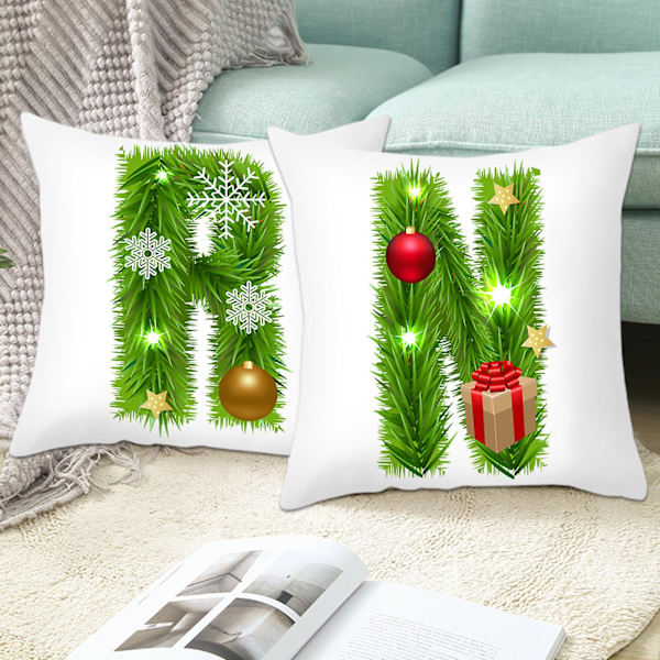 Julkuddar med bokstäver, 26 st, gröna, sammetsliknande, polyester, för dekoration