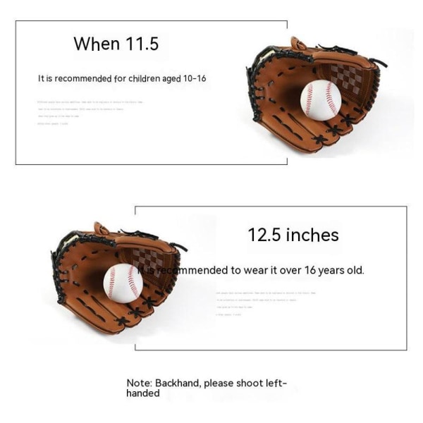 Brun 10,5 tums Softbollhandske Basebollhandskar Bollfångning för Vuxna & Ungdom