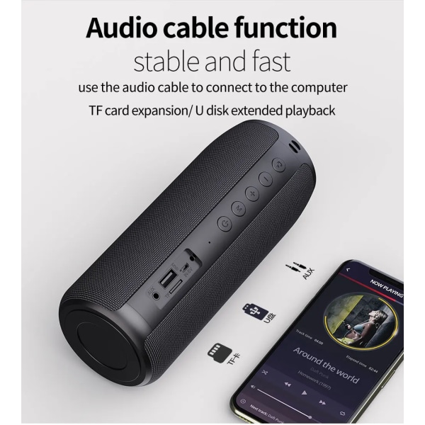 Bärbar trådlös Bluetooth högtalare med HD-ljud och djup bas, trådlös stereoparning, inbyggd mikrofon