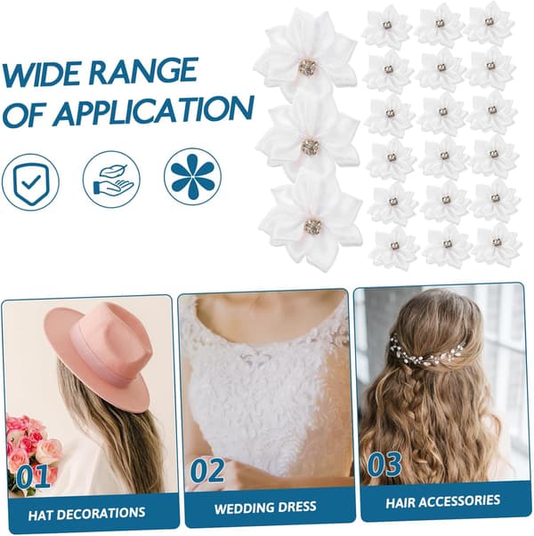 100 stk 3 cm hvite rhinestone blomster hårspenner DIY-tilbehør multifunksjonelle blomsterhårdekorasjoner