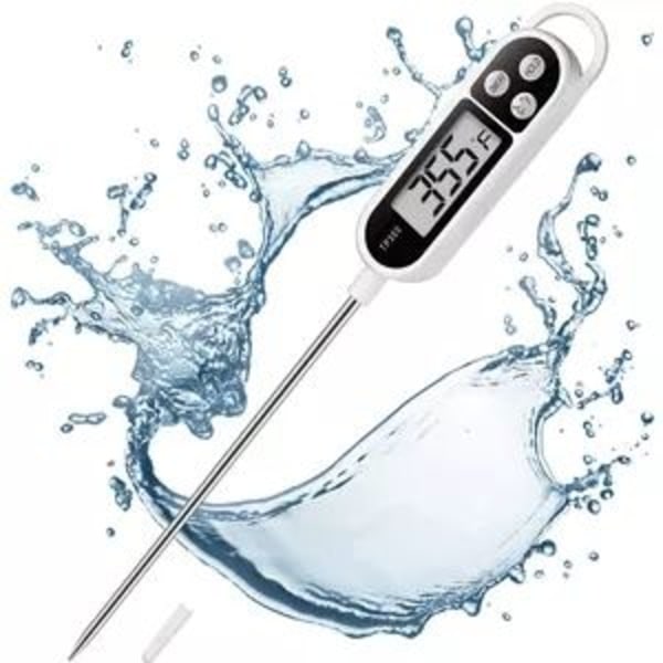 Digital kötttermometer Kök - Vattentät termometer med LCD-skärmsavläsning och rostfritt vikbar Long Metal Pro