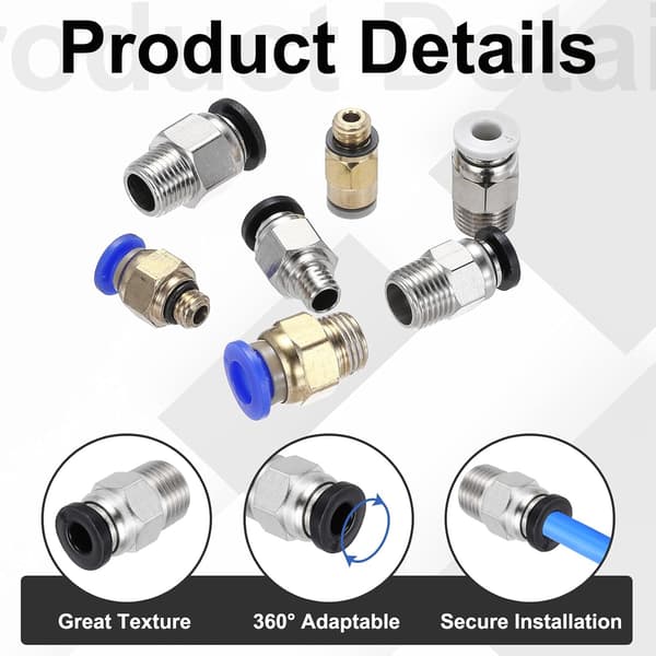 10 stk. pneumatisk fitting, PC4-M6 Push to Connect rørfittings, lige gennemgående fitting til 3D-printer, 2x4mm rør, sort Black