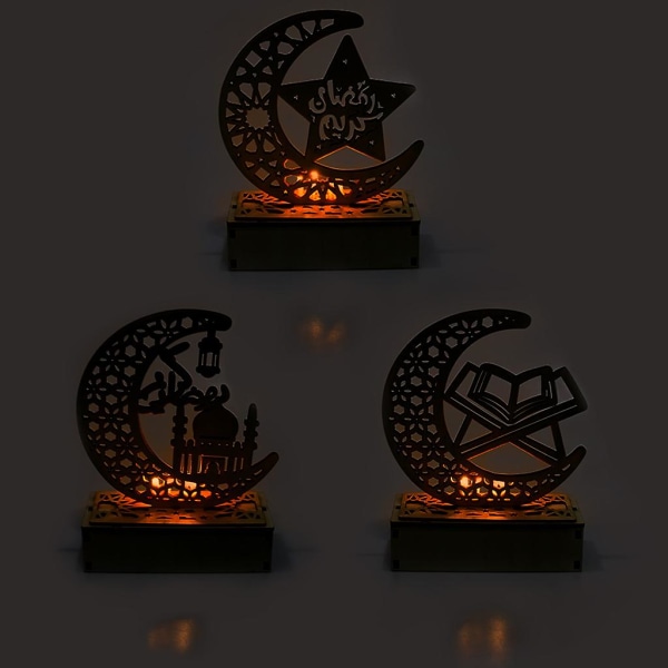 Puinen Ramadanin Kuu ja Tähti Juhlakoriste LED-Valolla Koti Sisustus DIY 3-osainen setti