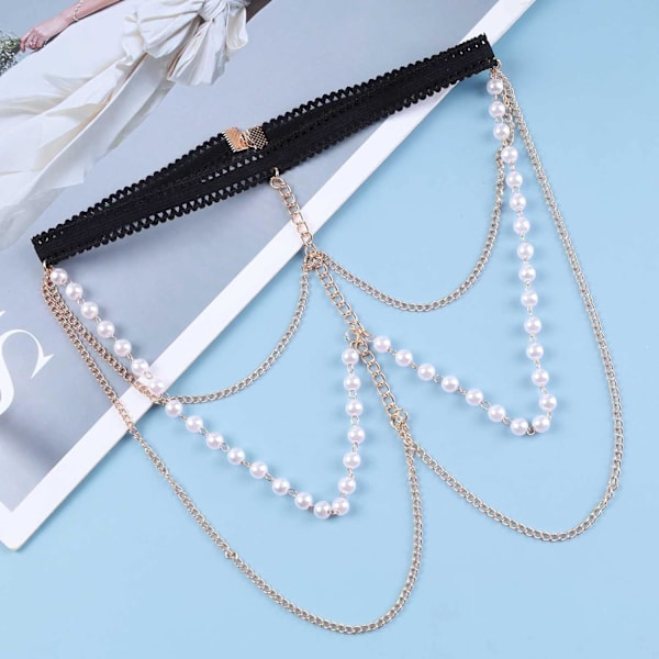 Bohemian Layered Pearl Leg Chain Kulta Pearl Thigh Chain Vintage Thigh Leg Chain Bikini Thigh Body Chain Korut Naisille ja Tytöille Lahjat (Kulta)
