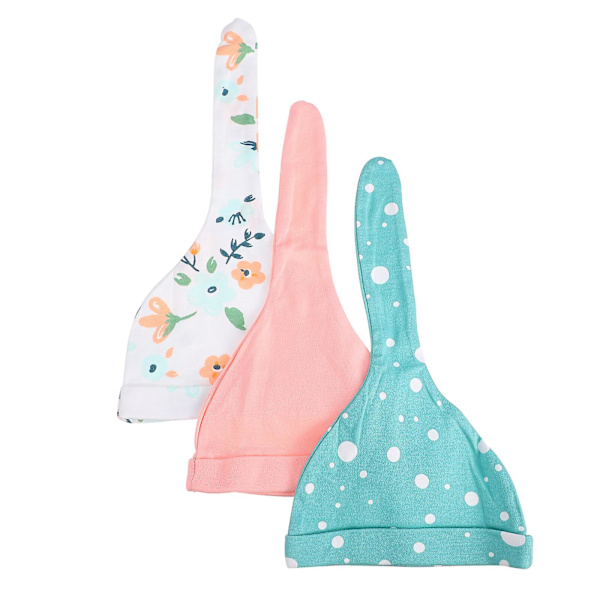 3-pack Nyfödd Beanie Bomullshatt för Spädbarn Pojke Flicka Bekväm Turban Barnhattar Blandade Färger 30X17.5cm