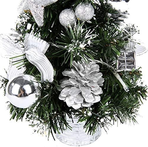 Sølv lite juletre med lys, minidekorasjon til skrivebordet