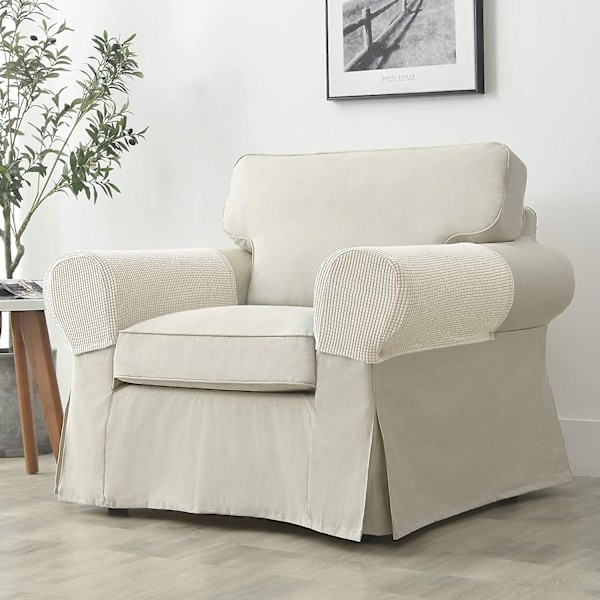 Set med 2 Jacquard Stretch Soffa Armstöd Armstödsskydd Halksäkra Möbelskydd Armstödsskydd för Soffa Recliner Cream Cream