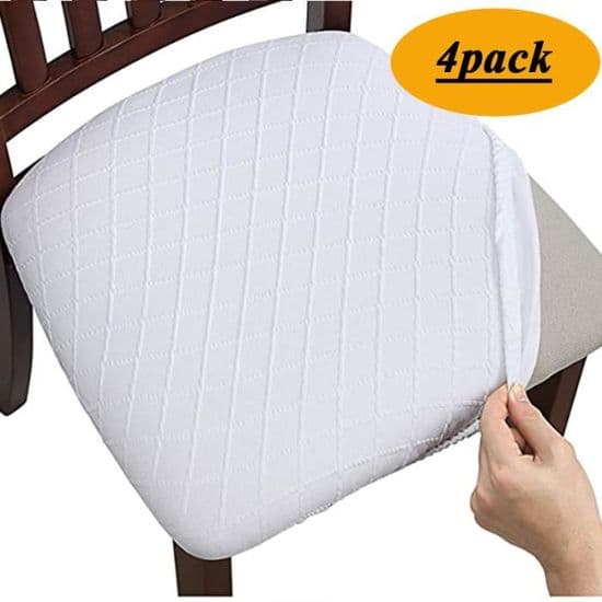 Stolsitsöverdrag - ANNEFLY - Stretchjacquard - Set om 4 - Vit - 34-46 cm