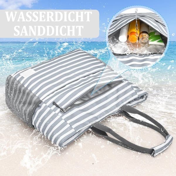 Large Capacity Waterproof Foldable Beach Bag - Multifunctional Shoulder Bag for Shopping and Vacation