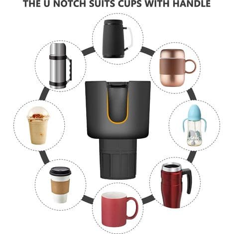 Expandable Car Cup Holder Adapter with Adjustable Base and Coaster for Most Car Cup Holders