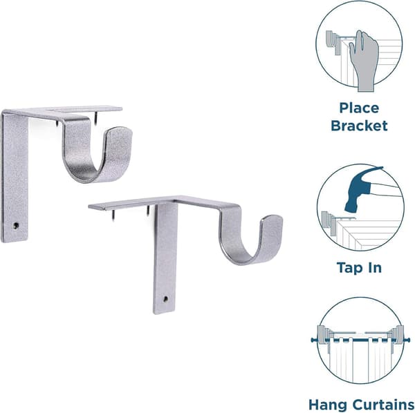 Justerbar gardinstång väggfäste krok, 2-pack, Silver