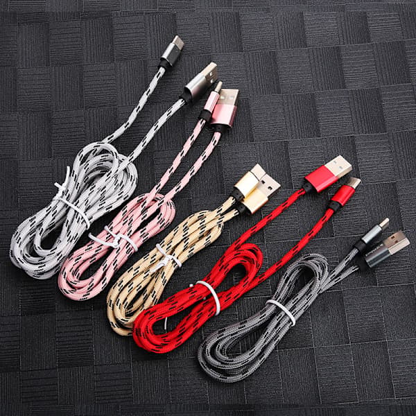 2m flettet opladerkabel USB Type-C oplader til Samsung Galaxy -- 5-pak