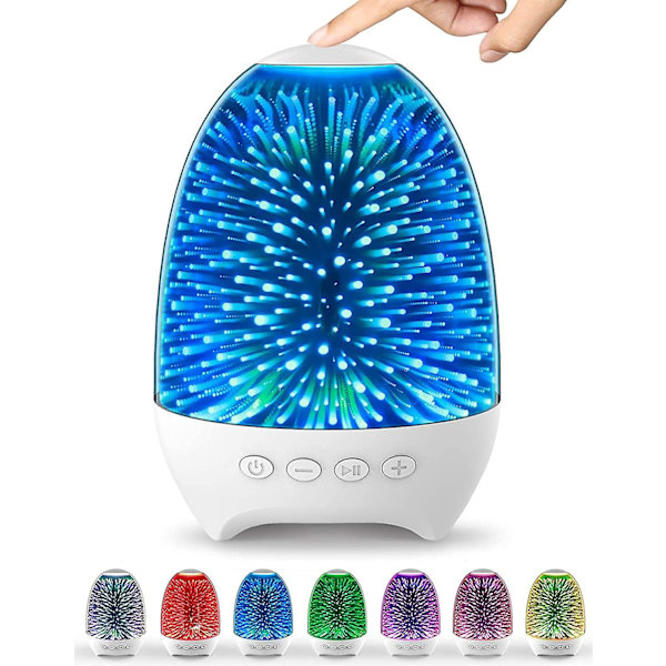 Yövalo Bluetooth-kaiutin, 3D-lasi kosketusohjauksella Sängynpäätylampun 7-värinen LED-kannettava langaton kaiutin, Ladattava pöytälamppu, Paras lahja
