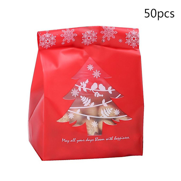 Röd 50-pack Julplastpåsar Snöflinga Julgran Keksomslag Dekoration Röd