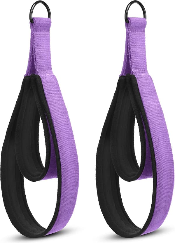 2 st Pilates Reformer-remmar med dubbla öglor med D-ringar Lila