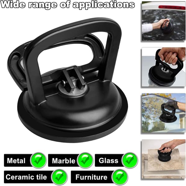 Glass Suction Cups, Heavy Duty Aluminum Vacuum Plate Lifting Handle/Hooks, Lifting/Tile Suction Cup Lifter (Black, 2-Pack)