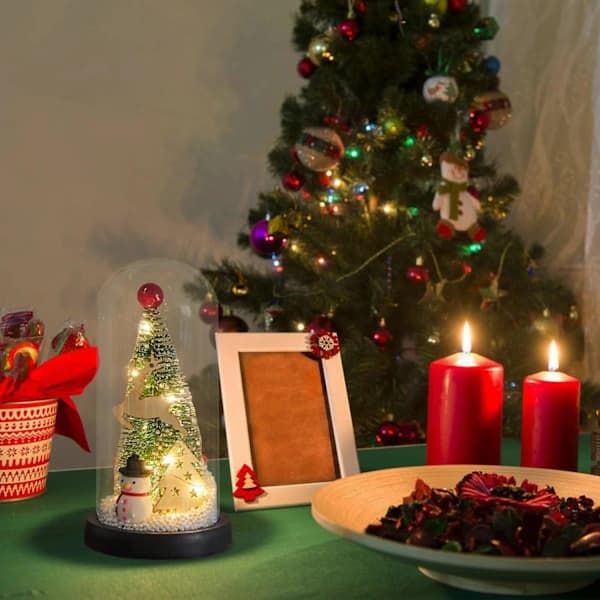 HA-Tabletop Christmas Tree with String Lights Mini Artificial Christmas Tree Frosted Tree Winter Christmas Party Table Lighting Decoration