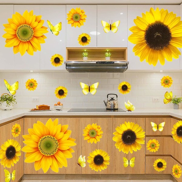 Solrosor väggdekaler - stora solros väggdekaler Avtagbara gula blommor för bil dekaler Barn Baby badrum Living