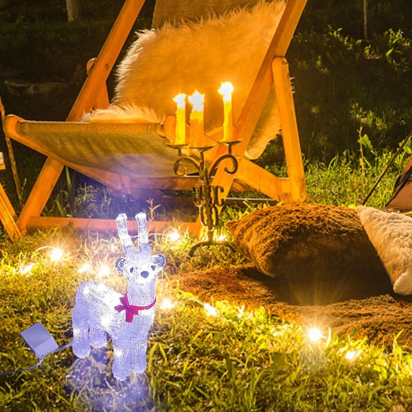 Julelys Julehjort , med hvidt lys, lys op hjortepynt til hjemmets græsplæner gårdhave indendørs udendørs adapter IndsætEUWhite White EU