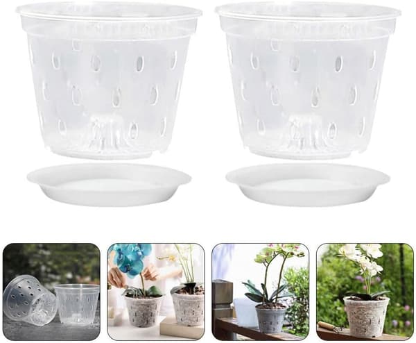 5 sæt orkidépotter med underskåle, åndbare potter med slidser til udendørs have, blomsterbeholder