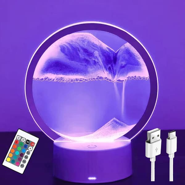 Purple Sand Art Night Light for Nursery with Remote Control Dimmable 7 Colors USB Rechargeable