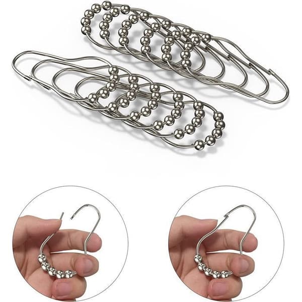 Duschdraperiringar, set om 12, rostfritt stål, silver