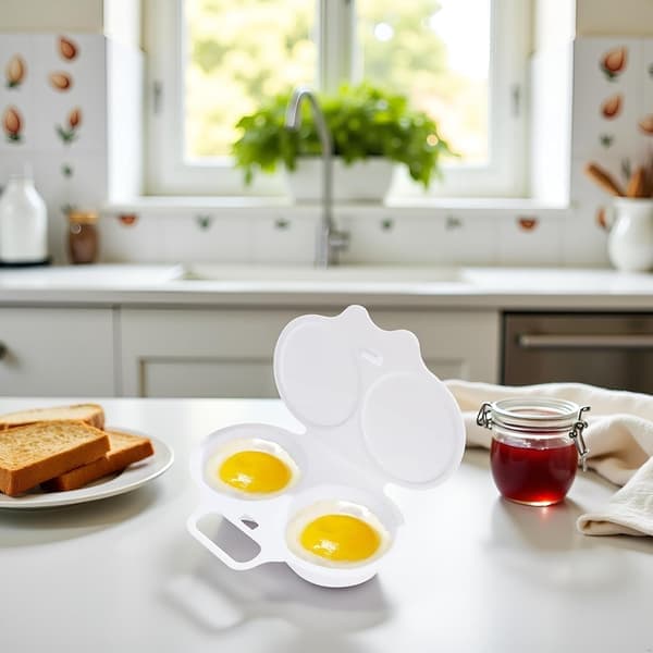 White Microwave Egg Poacher 2-Cavity Nonstick Egg Cooker with Lid Double Cup Poached Egg Maker Easy Egg Cooker Kitchen Utensil