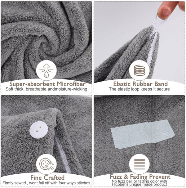 3-pack (grå) mikrofiberhårhandduk, superabsorberande