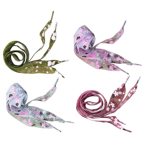 4 Par Transparenta Skosnören i Garn med Blommönster, Bredare Skosnören (Röd Grön Blå Assorted Color 120x2.8cm