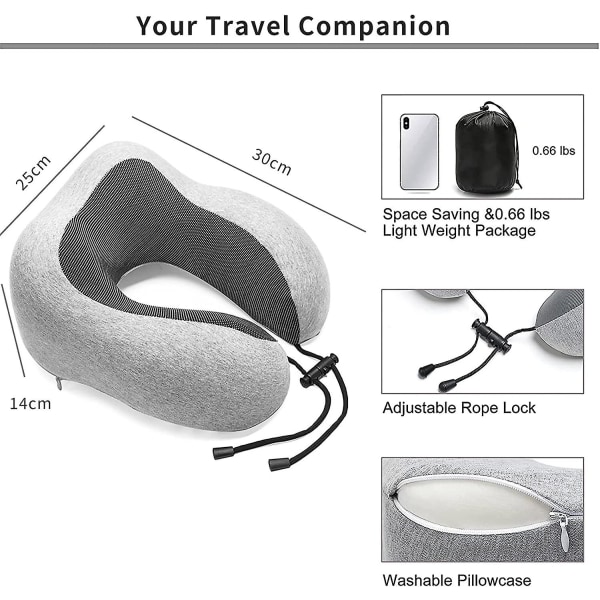 Travel Pillow, Jr Intl 100 % Pure Memory Foam kaulatyyny, mukava ja hengittävä cover – konepestävä, lentokoneen matkapakkaus, jossa 3d-unimaski, E