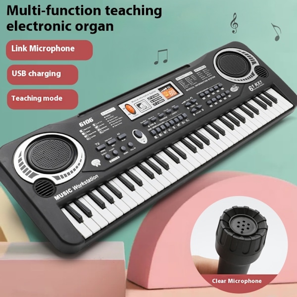 Sort 61-tangenters bærbart keyboard med minitaster, toner, der dækker en række instrumenter, enkelt berøring（54*16,5*5cm）