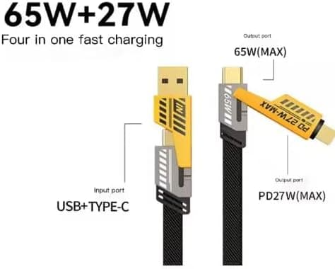 4-in-1 Multi USB Charging Cable: Universal Multi-point Fast Charging Cable, 1m Nylon Charging Cable QC 65W/PD 27W Compatible with iPhone Samsung Galaxy
