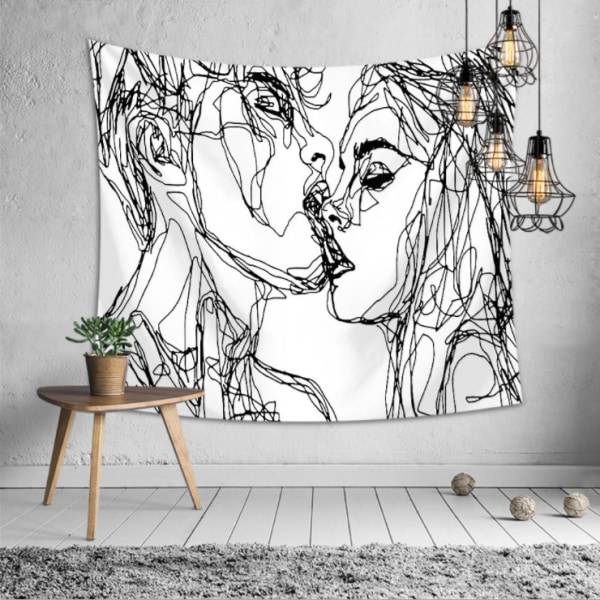 Män Kvinnor Soulful Skiss Abstrakt väggtapet älskare Gobeläng Kyss väggtapet Sovrum（150*180）