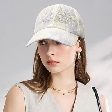 Dam Solhatt Klassisk Mesh Baseballkeps Spetsbroderi Solskydd Hatt Vit Vit White