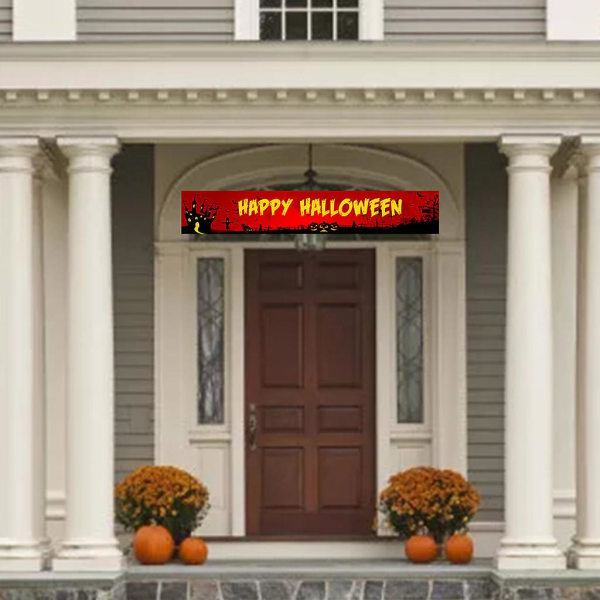 Happy Halloween Hengebanner med Gresskar og Flaggermus Trykk - Festbakgrunn - Trekkflagg for Innendørs og Utendørs Høytidshagedekorasjon 118\" X 20\"