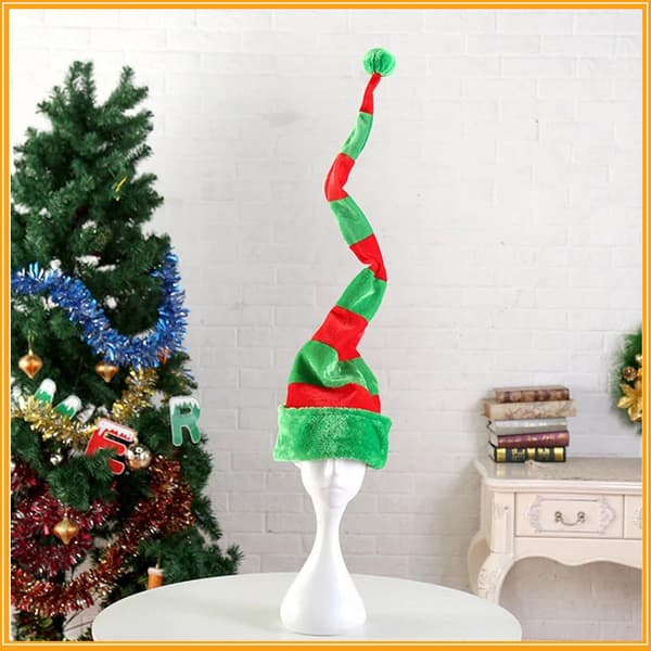 Striped Santa Hat (Green Red), Red and White, with Wire