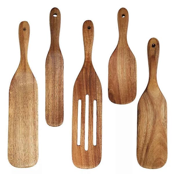 Trespatelsett, Teak Spurtles Kjøkkenredskaper for matlaging, Tre sett med 5 gaveartikler