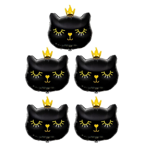 5 stk Crown Cat Folieballong Nydelig tegneseriedyrballonger Dekor FestutstyrSvart73X64X0.1CM Black 73X64X0.1CM