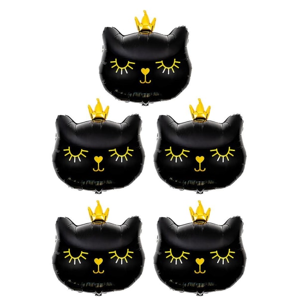 5pcs Crown Cat Foil Balloon Lovely Cartoon Animal Balloons Decor Party SuppliesBlack73X64X0.1CM