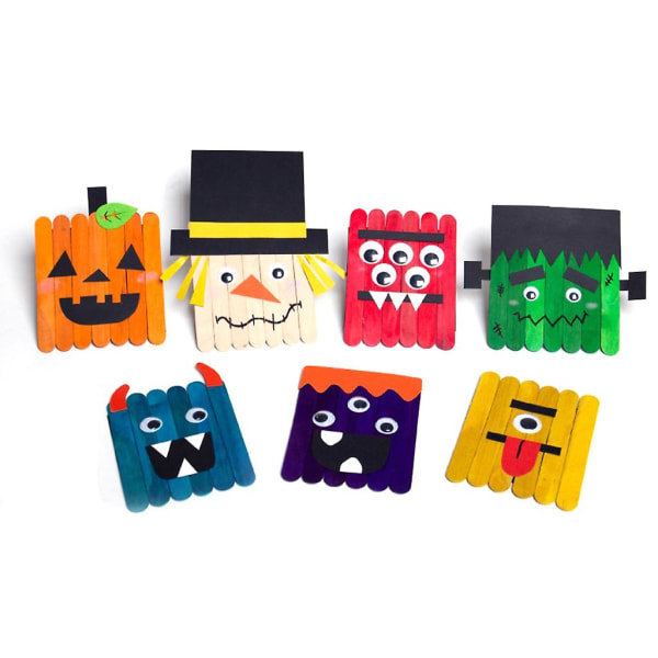 7 delar Halloween trähantverk kit oavslutade DIY konsttillbehör för barn