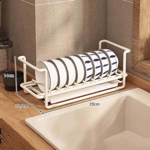Large Extendable Dish Rack - Stainless Steel Kitchen Organizer with Cutlery and Cup Holder, Space-Saving [Ho]