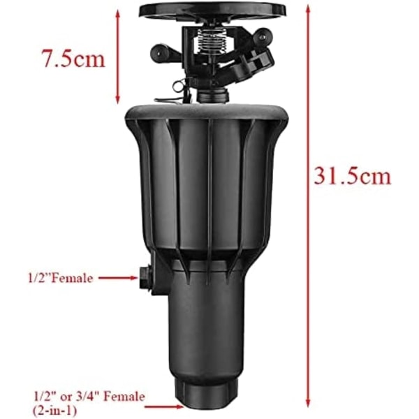 Høytrykks 360 ​​Graders Automatisk Vanningsroterende Sprinklerhode Pop-up Vanningssprinkler 3/4 Tomme 1/2 Tomme