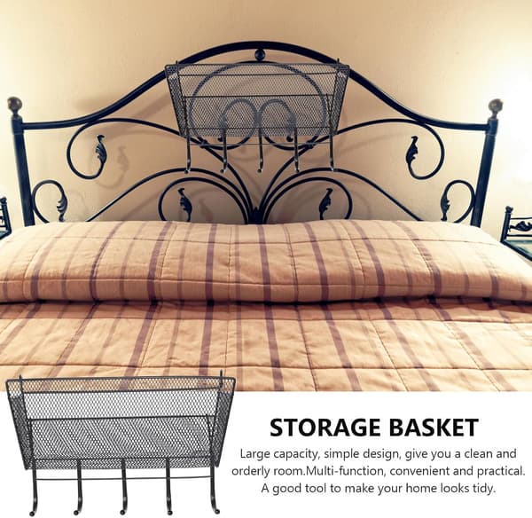 Dorm Bedside Basket Large Capacity Storage Black Iron Storage Holder